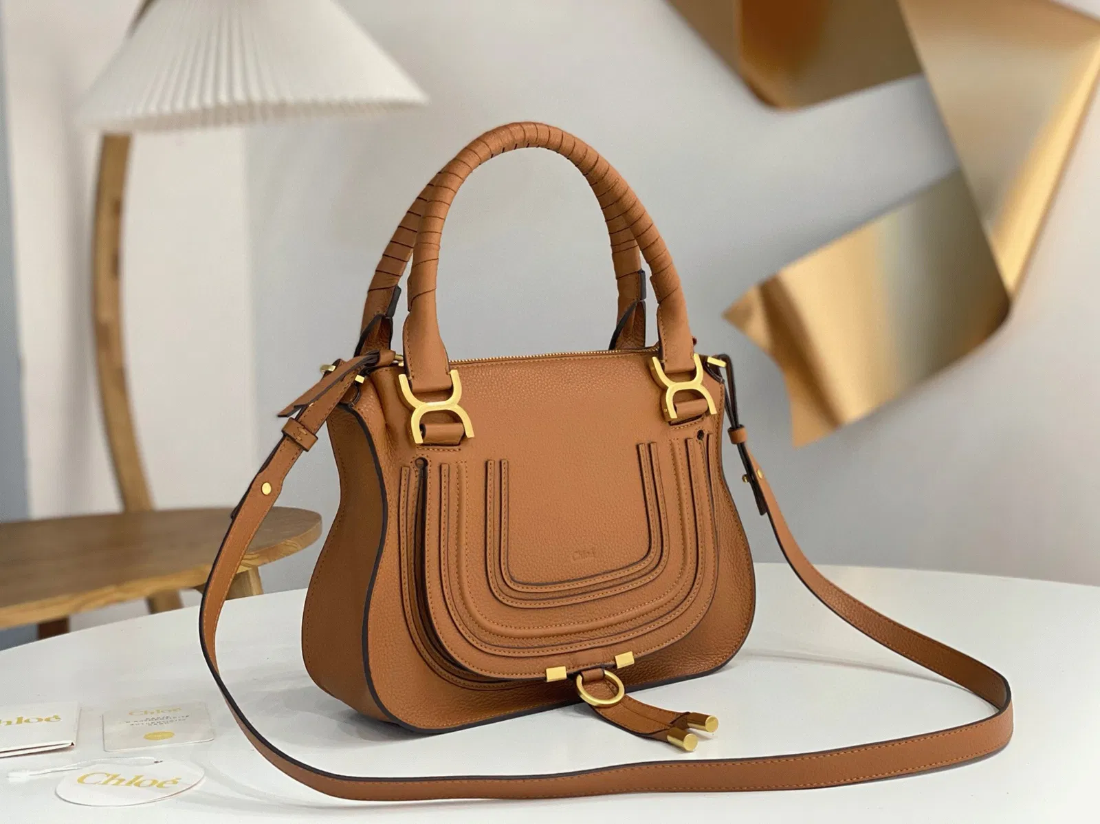 Top Quality Replica Chloe Marcie Small Double Carry Bag in Blue Grained Leather — image 9