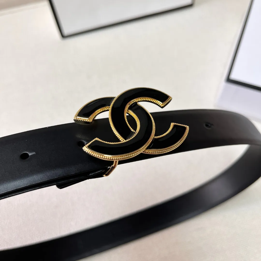 Black Quilted Leather CC Logo Belt — image 2