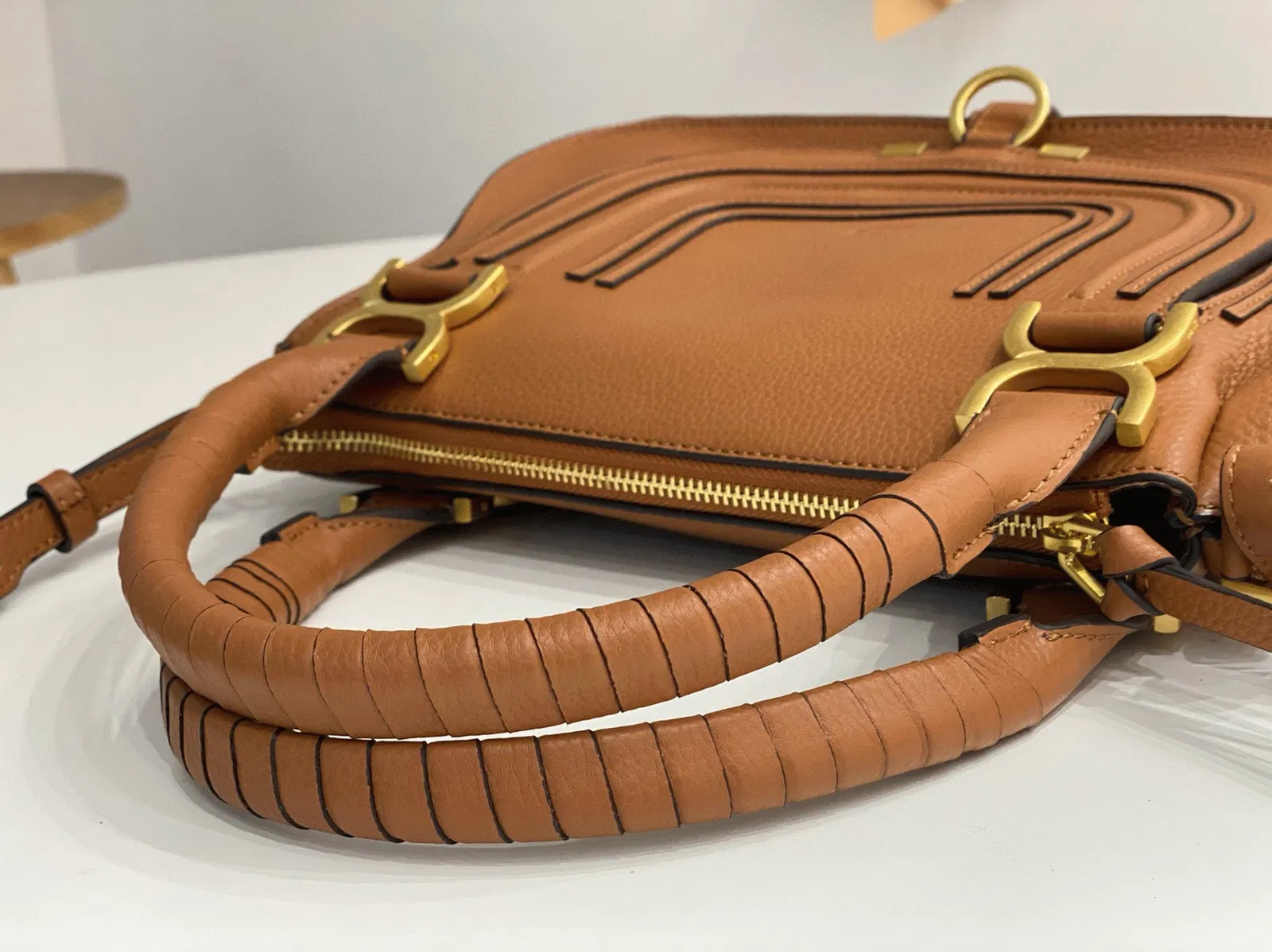 Top Quality Replica Chloe Marcie Small Double Carry Bag in Blue Grained Leather — image 7