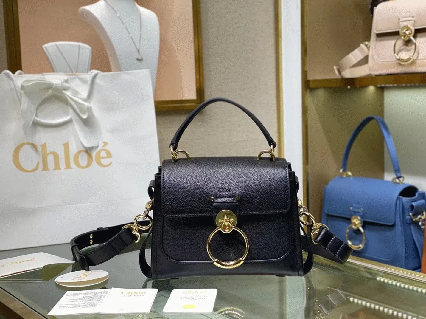 Top Quality Replica Chloe Mini Tess Day Bag In Black Grained Leather — image 5