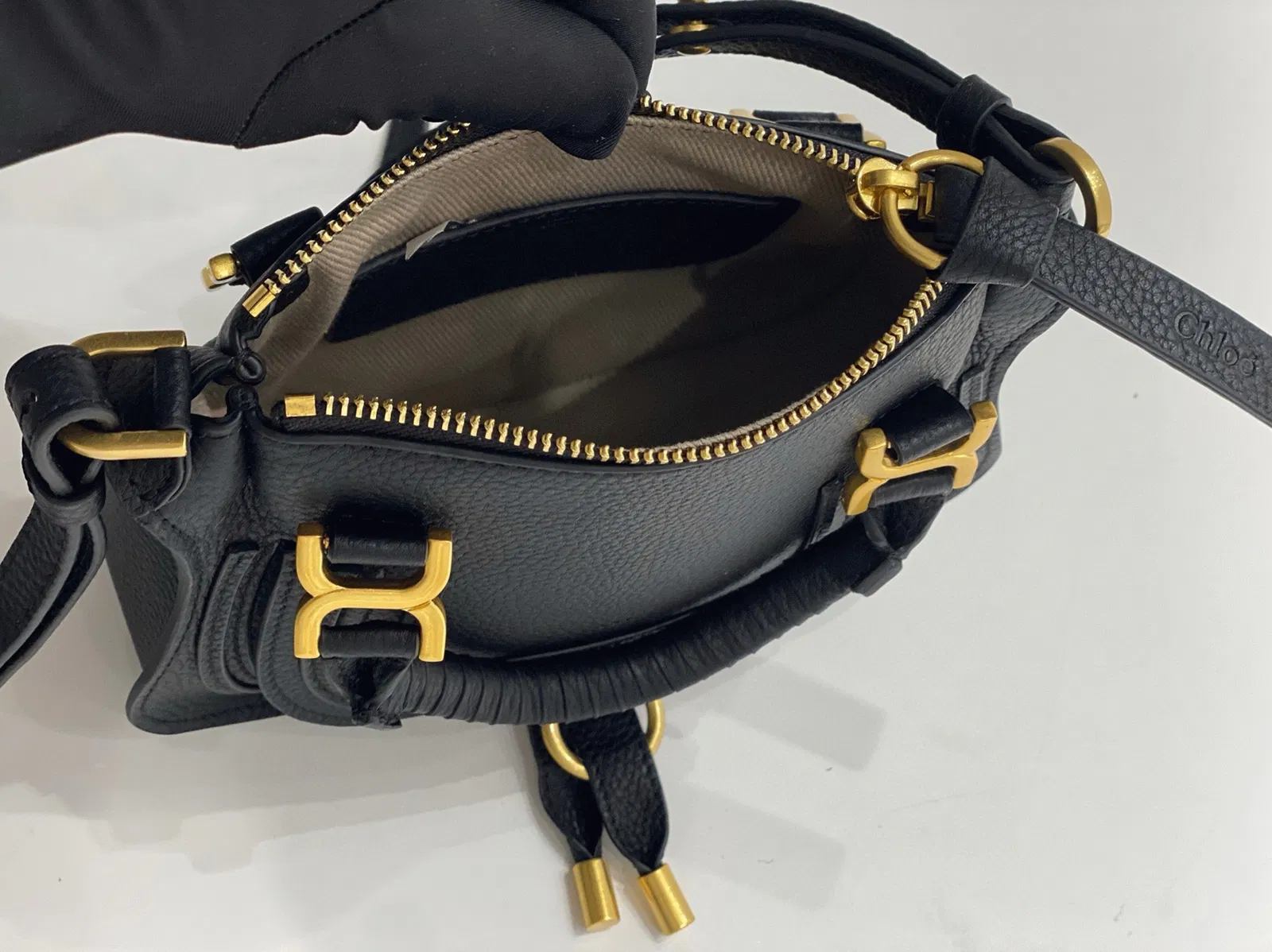 Top Quality Knockoff Chloe Marcie Mini Double Carry Bag in Black Grained Leather — image 5