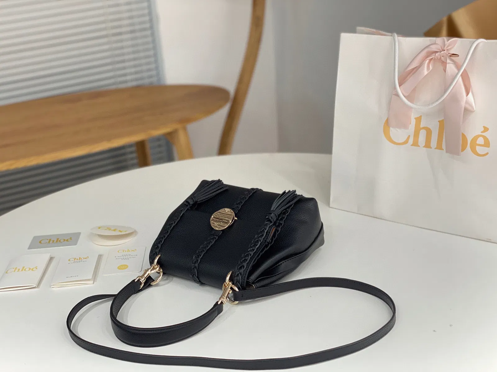 Top Quality Replica Chloe Penelope Small Shoulder Bag in Black Grained Calfskin — image 7