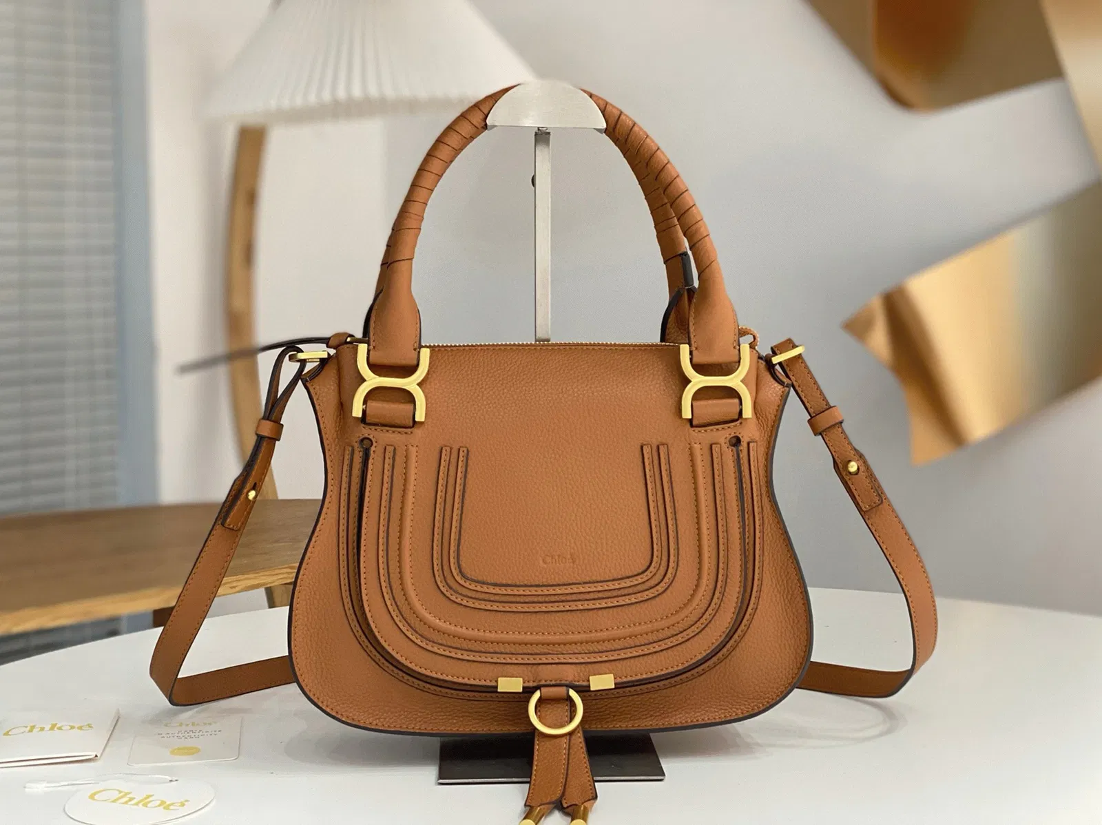 Top Quality Replica Chloe Marcie Small Double Carry Bag in Blue Grained Leather — image 4