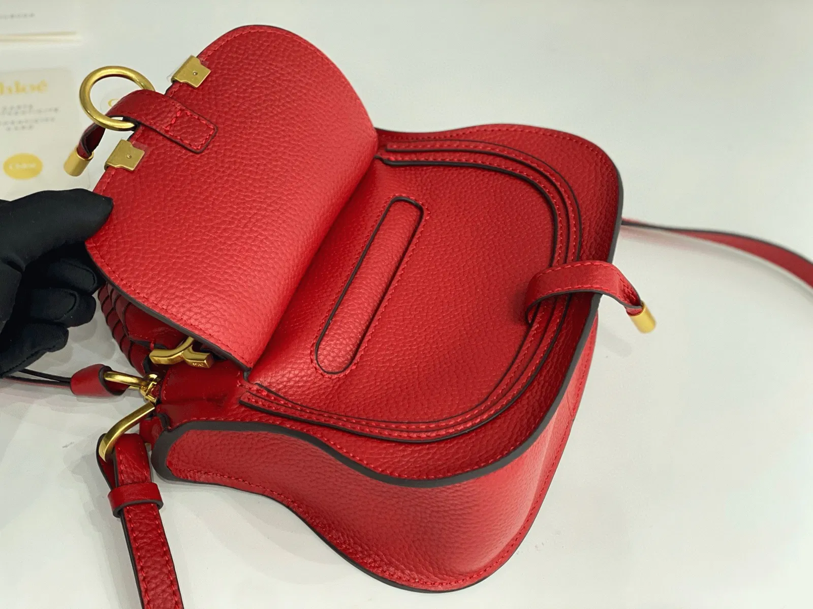 Top Quality Knockoff Chloe Marcie Mini Double Carry Bag in Red Grained Leather — image 2