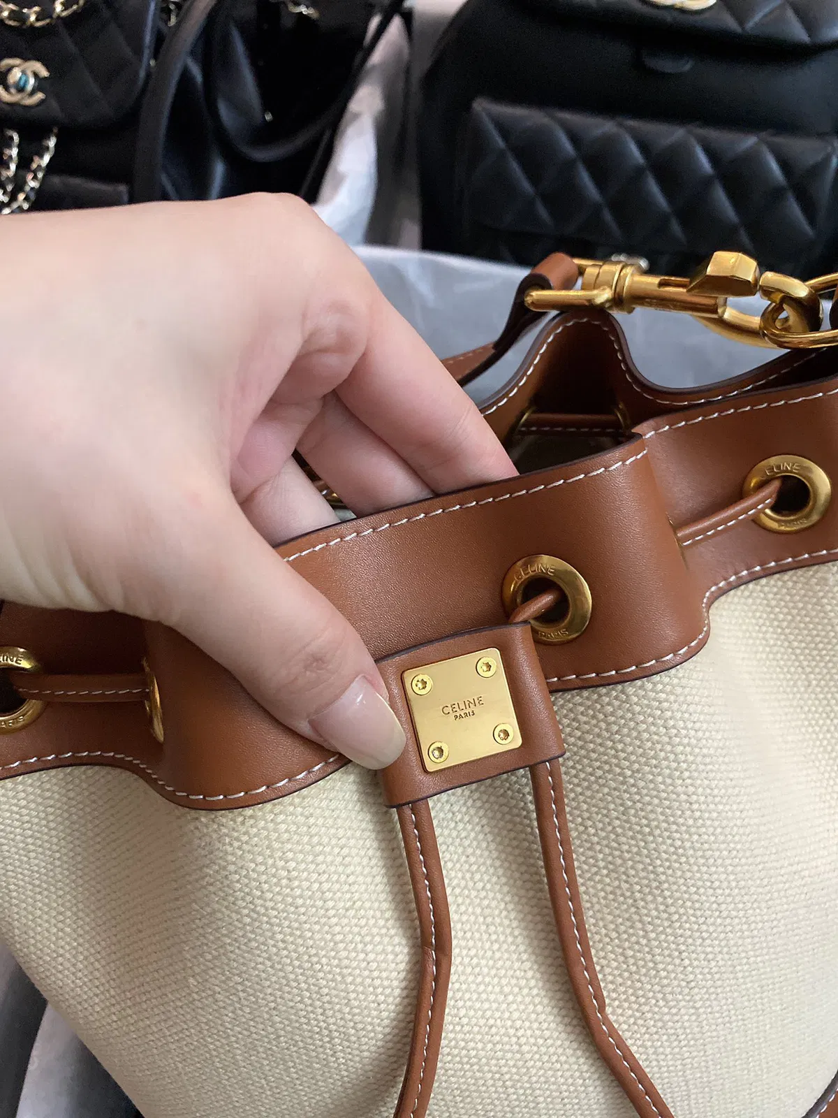 Small drawstring cabas marin in TEXTILE AND CALFSKIN — image 2