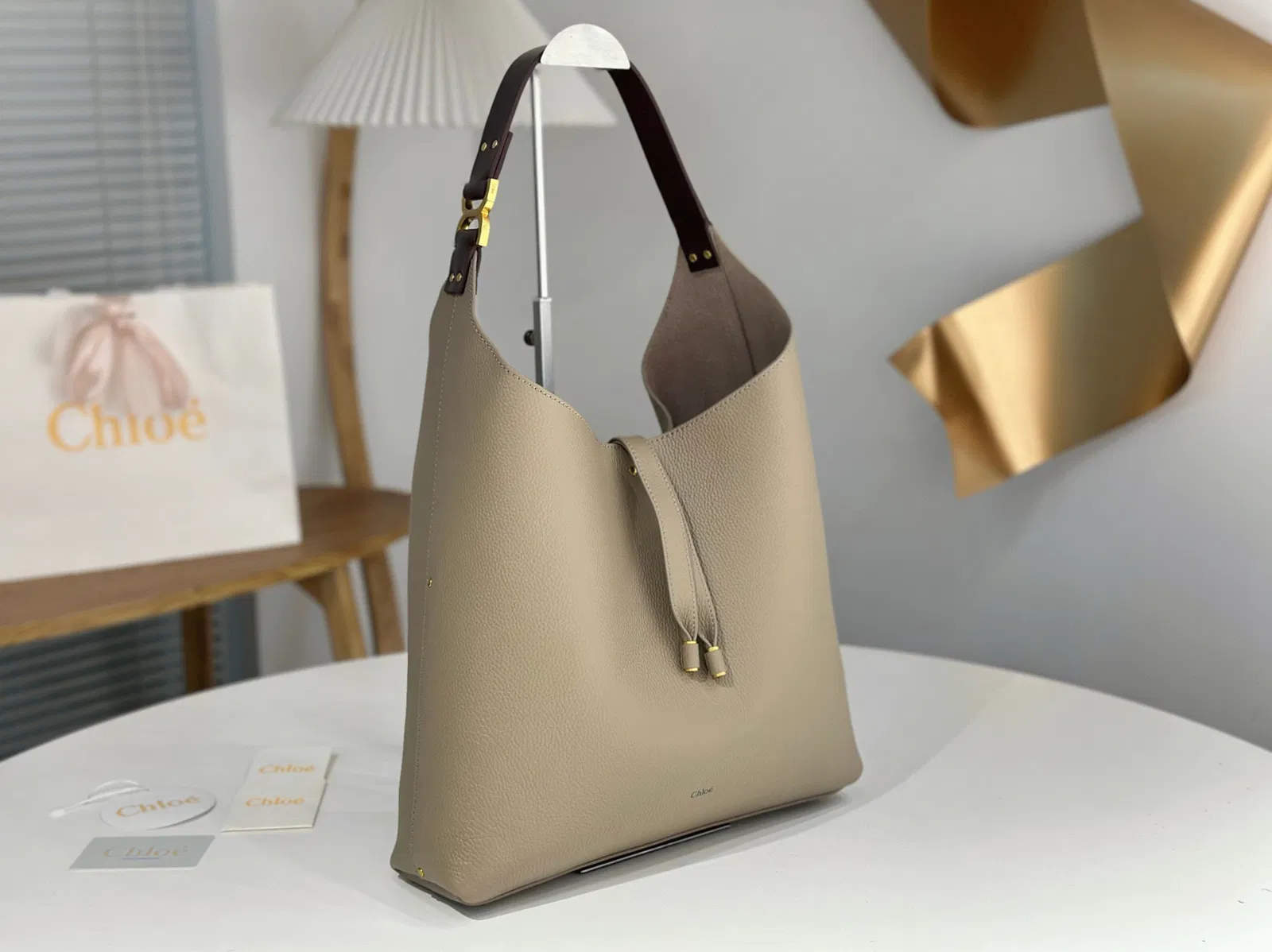 Top Quality Fake Chloe Marcie Hobo Bag in Grey Grained Leather — image 9