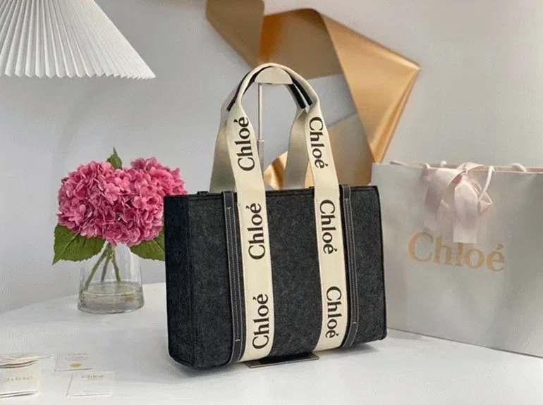 Top Quality Knockoff Chloe Large Woody Tote Bag In Grey Felt — image 3