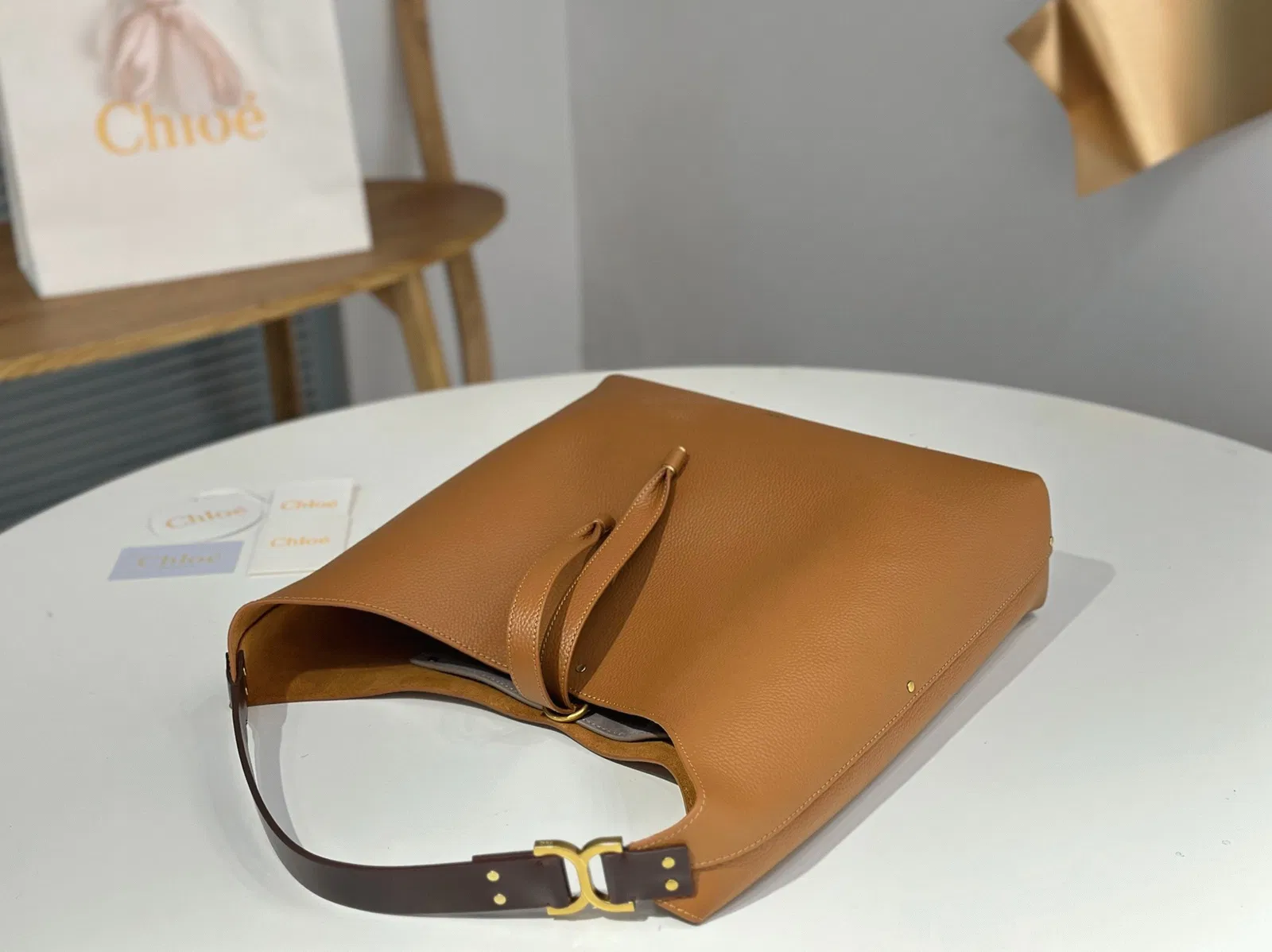 Top Quality Fake Chloe Marcie Hobo Bag in Brown Grained Leather — image 10