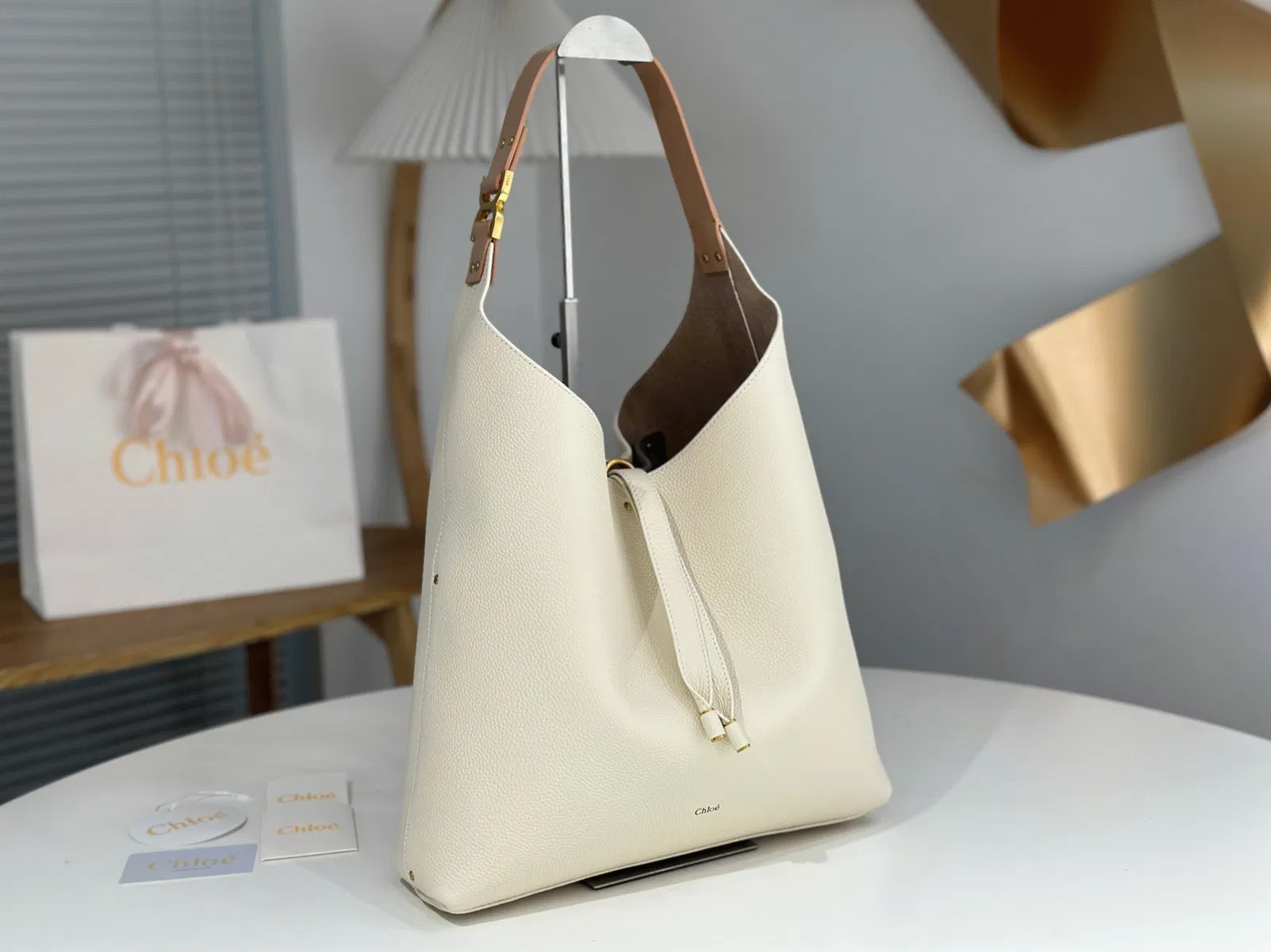 Top Quality Replica Chloe Marcie Hobo Bag in White Grained Leather — image 8