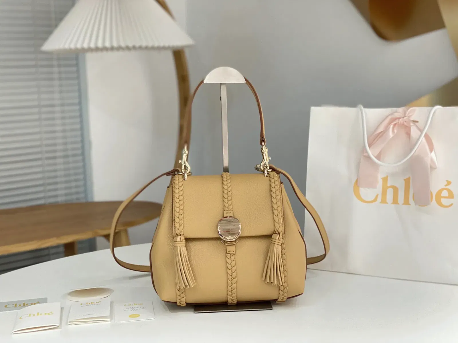 Top Quality Replica Chloe Penelope Small Shoulder Bag in Beige Grained Calfskin — image 10