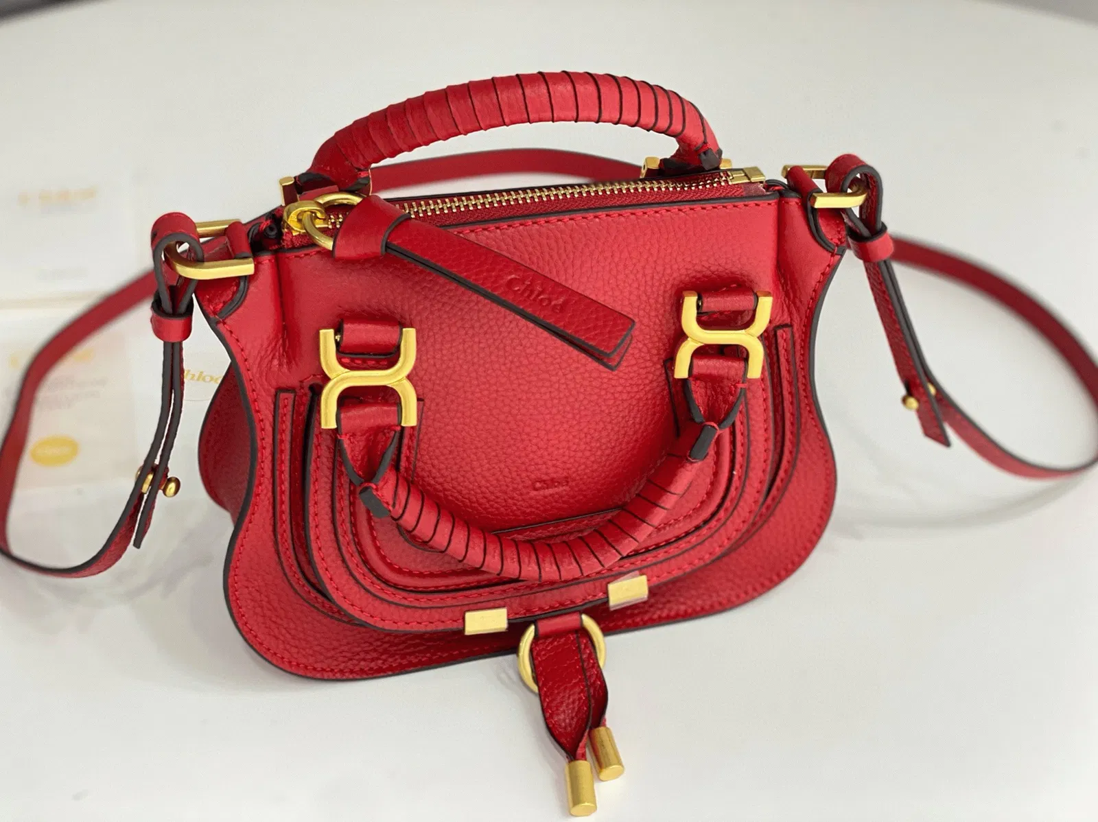Top Quality Knockoff Chloe Marcie Mini Double Carry Bag in Red Grained Leather — image 7