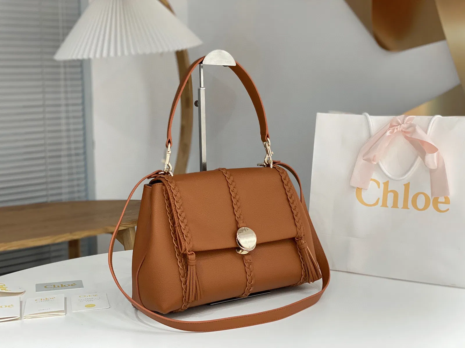Top Quality Fake Chloe Penelope Medium Shoulder Bag in Brown Grained Calfskin — image 8