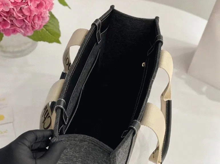 Top Quality Knockoff Chloe Large Woody Tote Bag In Grey Felt — image 6