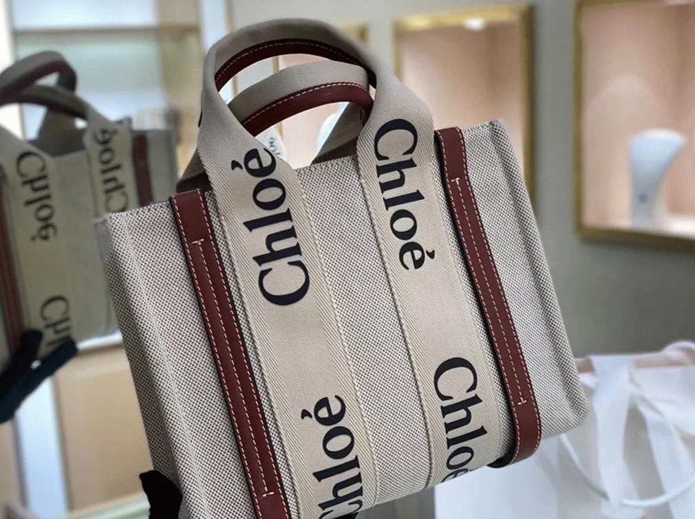 Top Quality Replica Chloe Small Woody Tote Bag in Canvas with Camel Leather Strips — image 3
