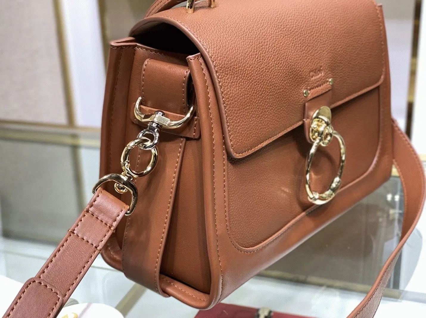 Top Quality Fake Chloe Small Tess Day Bag In Caramel Grained Leather — image 7