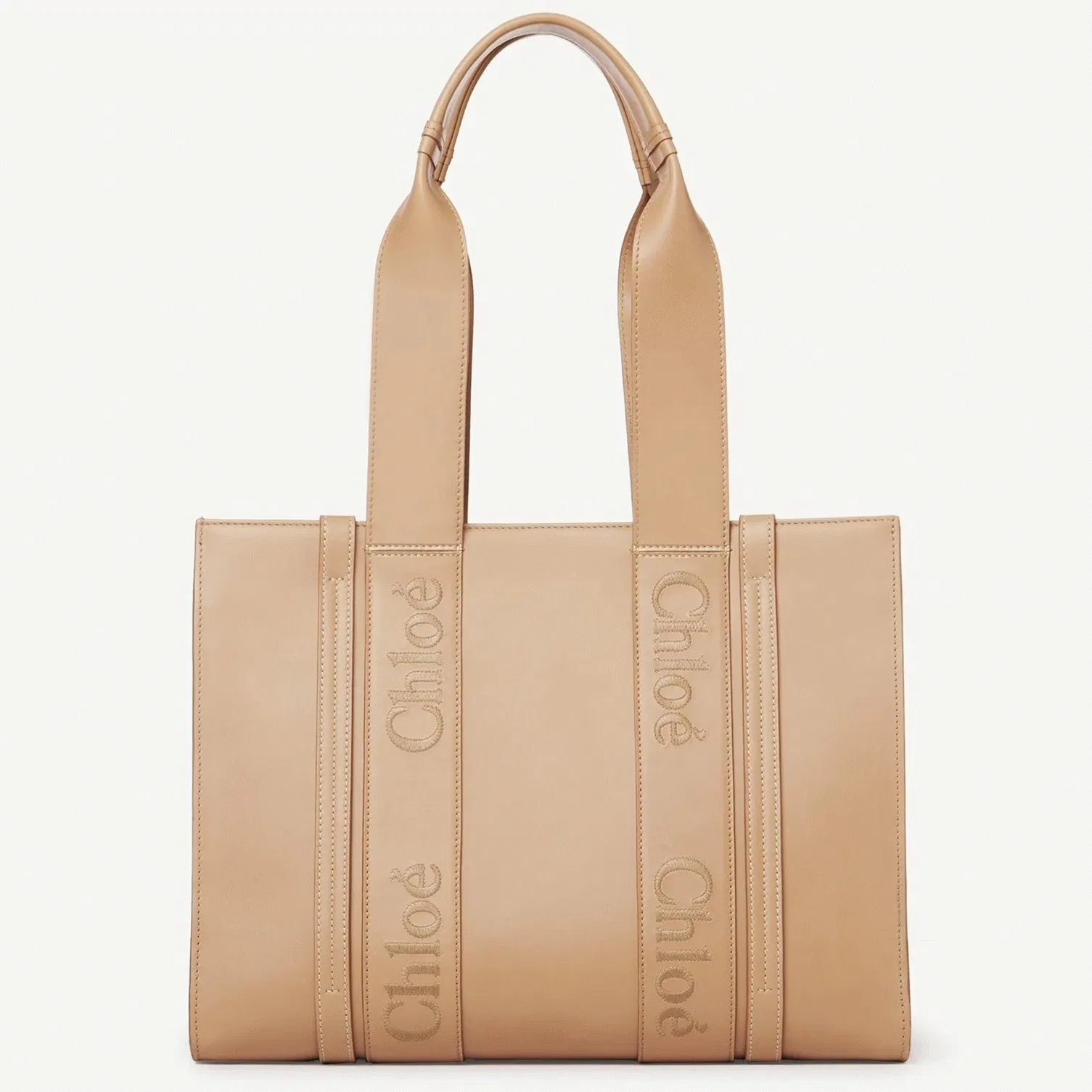Top Quality Knockoff Chloe Woody Medium Tote Bag In Beige Calfskin