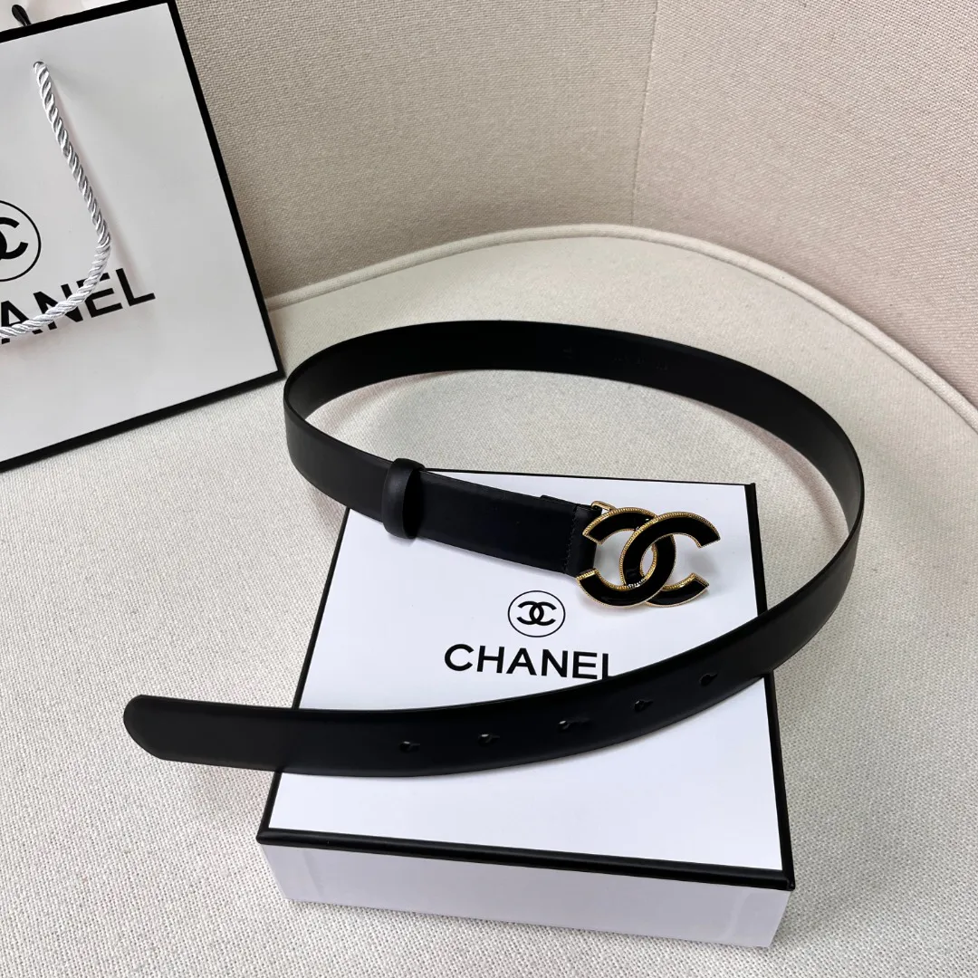 Black Quilted Leather CC Logo Belt — image 5