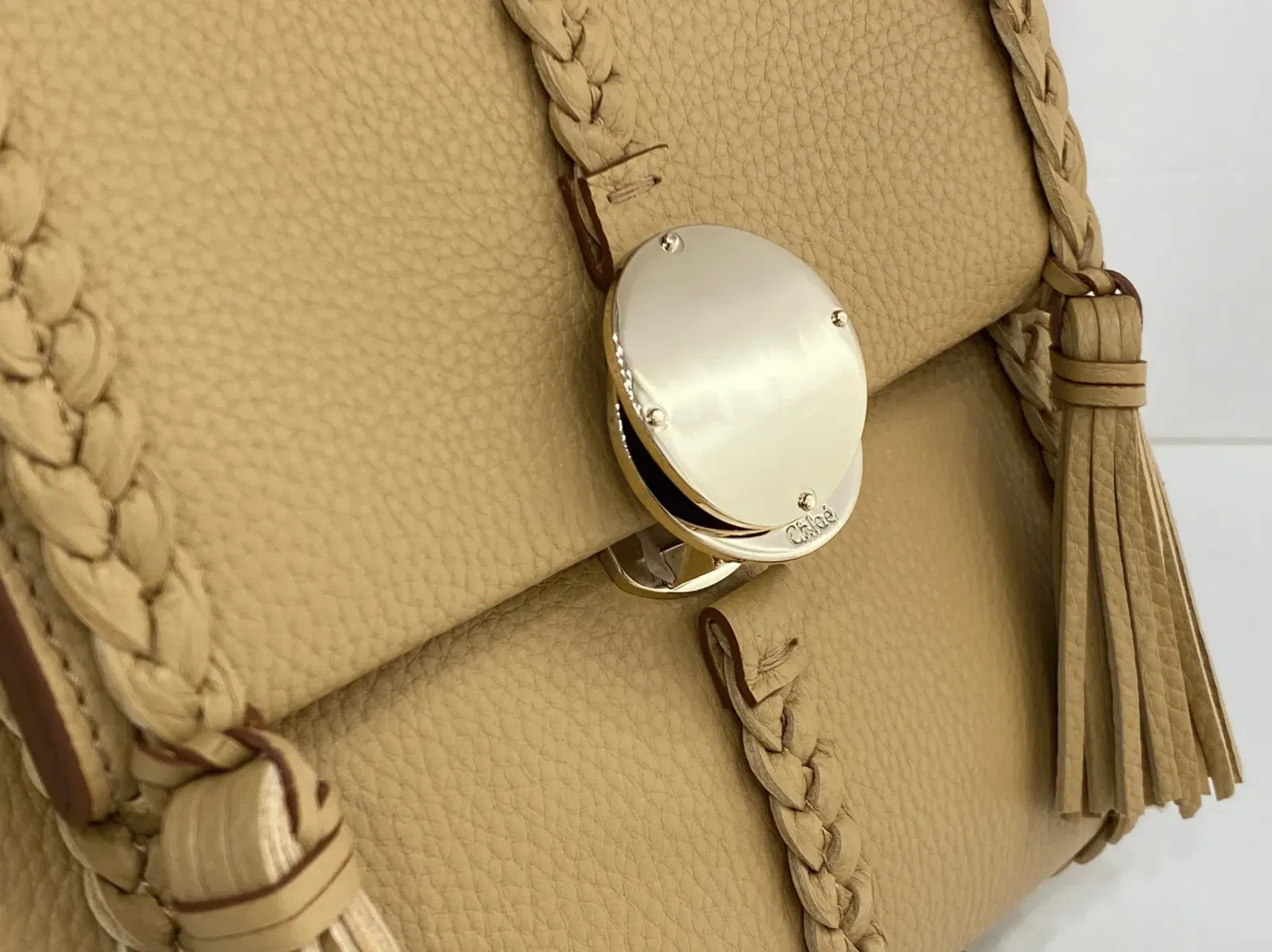 Top Quality Replica Chloe Penelope Small Shoulder Bag in Beige Grained Calfskin — image 9