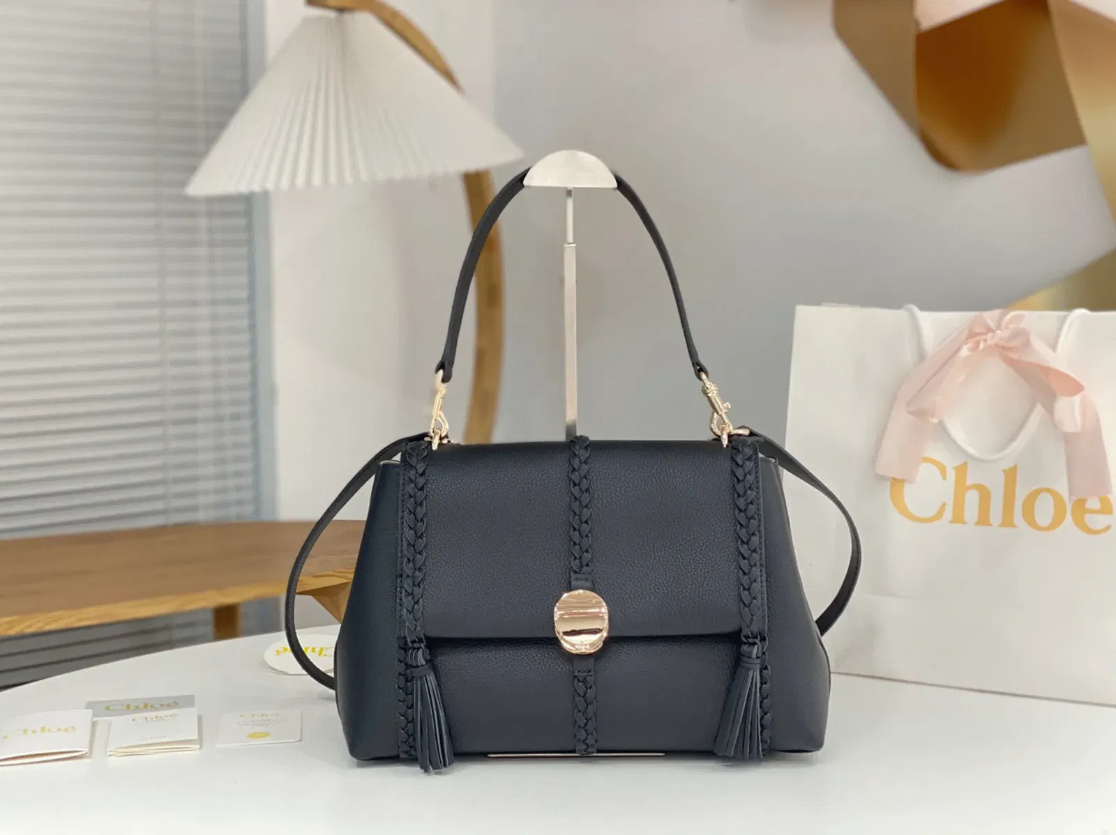 Top Quality Knockoff Chloe Penelope Medium Shoulder Bag in Black Grained Calfskin — image 5