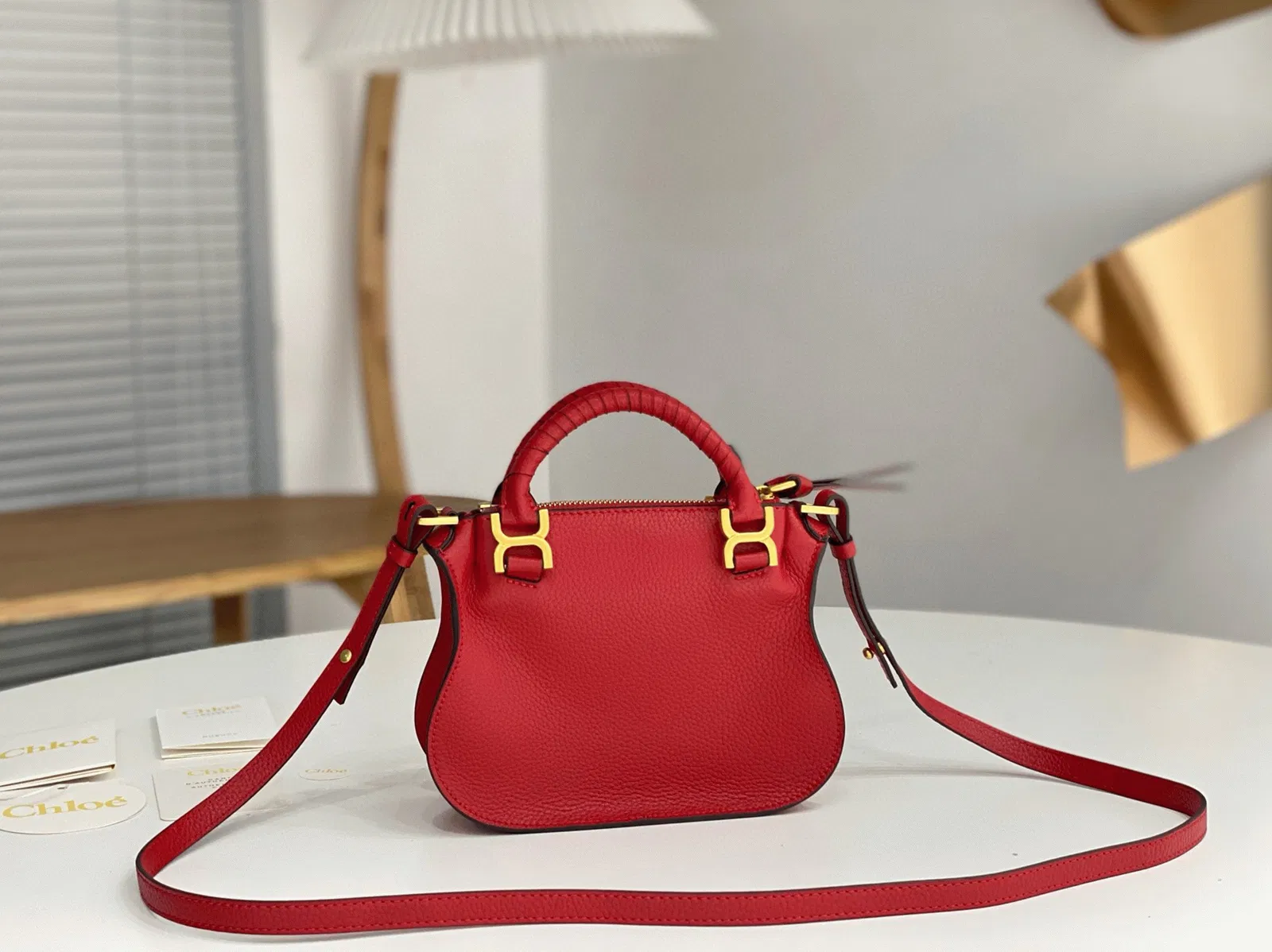 Top Quality Knockoff Chloe Marcie Mini Double Carry Bag in Red Grained Leather — image 9