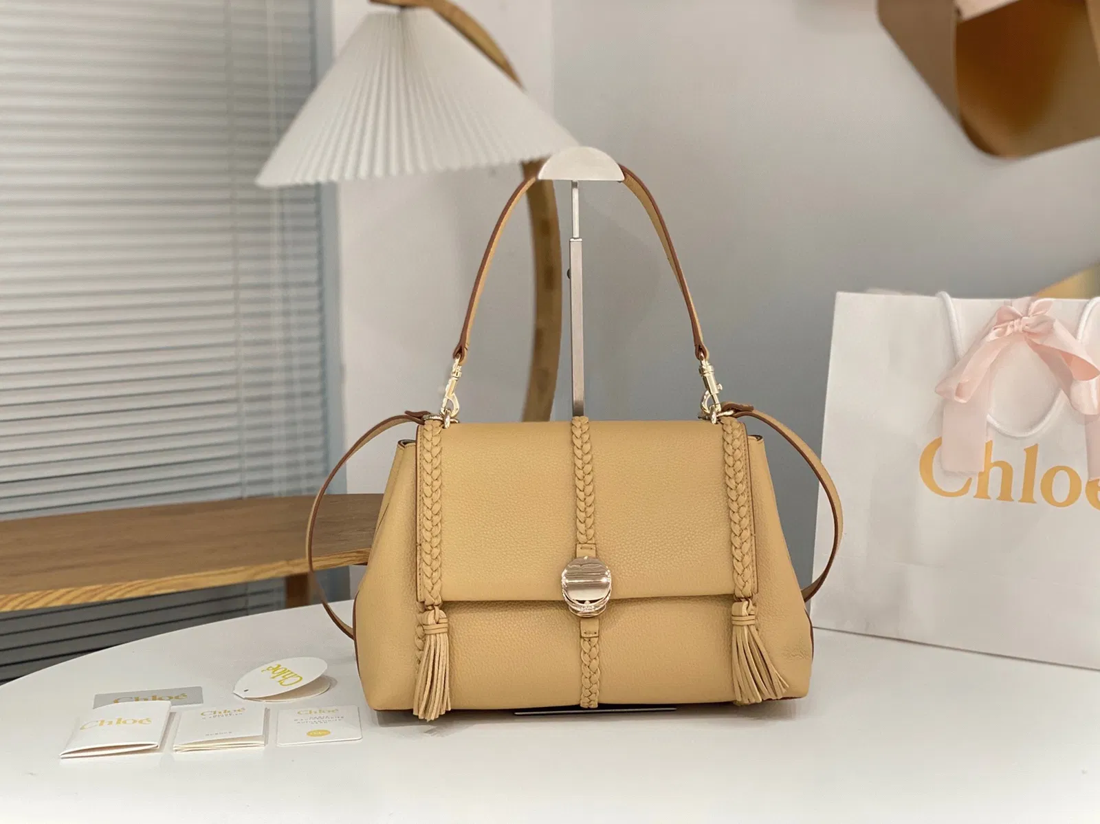 Top Quality Replica Chloe Penelope Medium Shoulder Bag in Beige Grained Calfskin — image 7