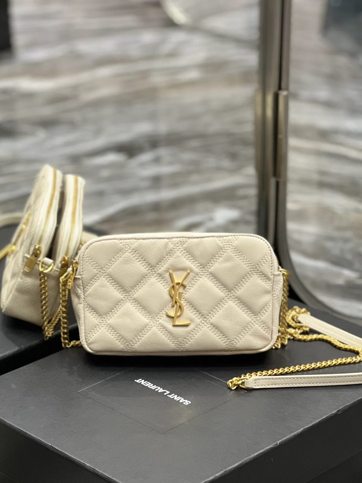 Saint Laurent BECKY double-zip pouch in quilted lambskin