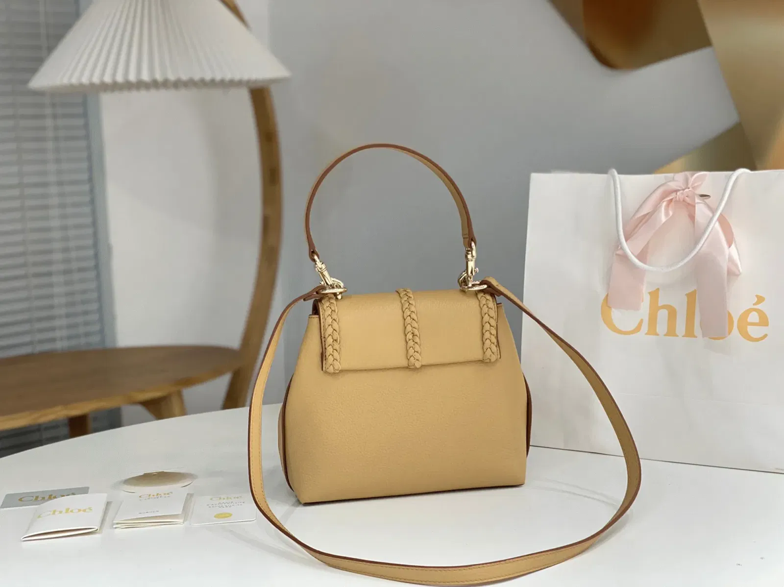 Top Quality Replica Chloe Penelope Small Shoulder Bag in Beige Grained Calfskin — image 2
