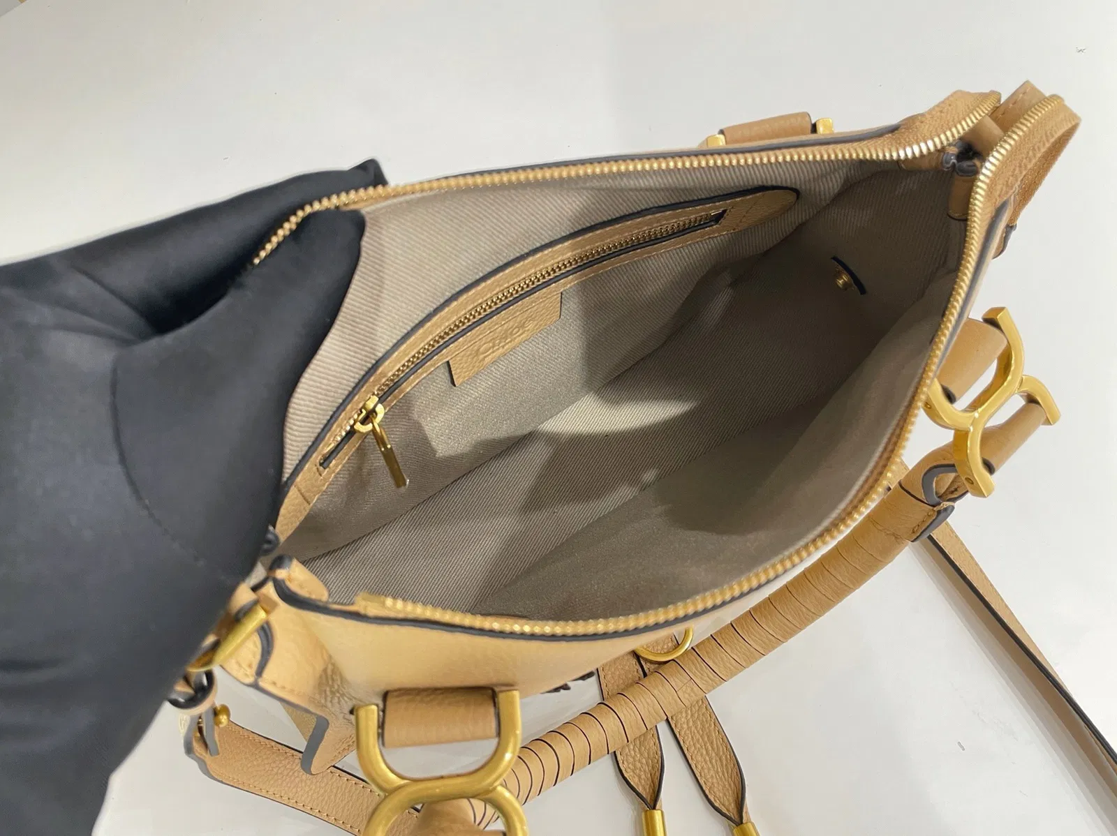 Top Quality Fake Chloe Marcie Small Double Carry Bag in Beige Grained Leather — image 6