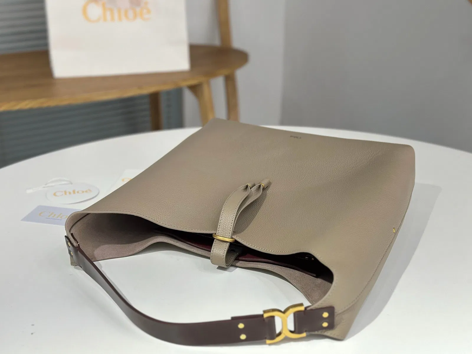 Top Quality Fake Chloe Marcie Hobo Bag in Grey Grained Leather — image 11