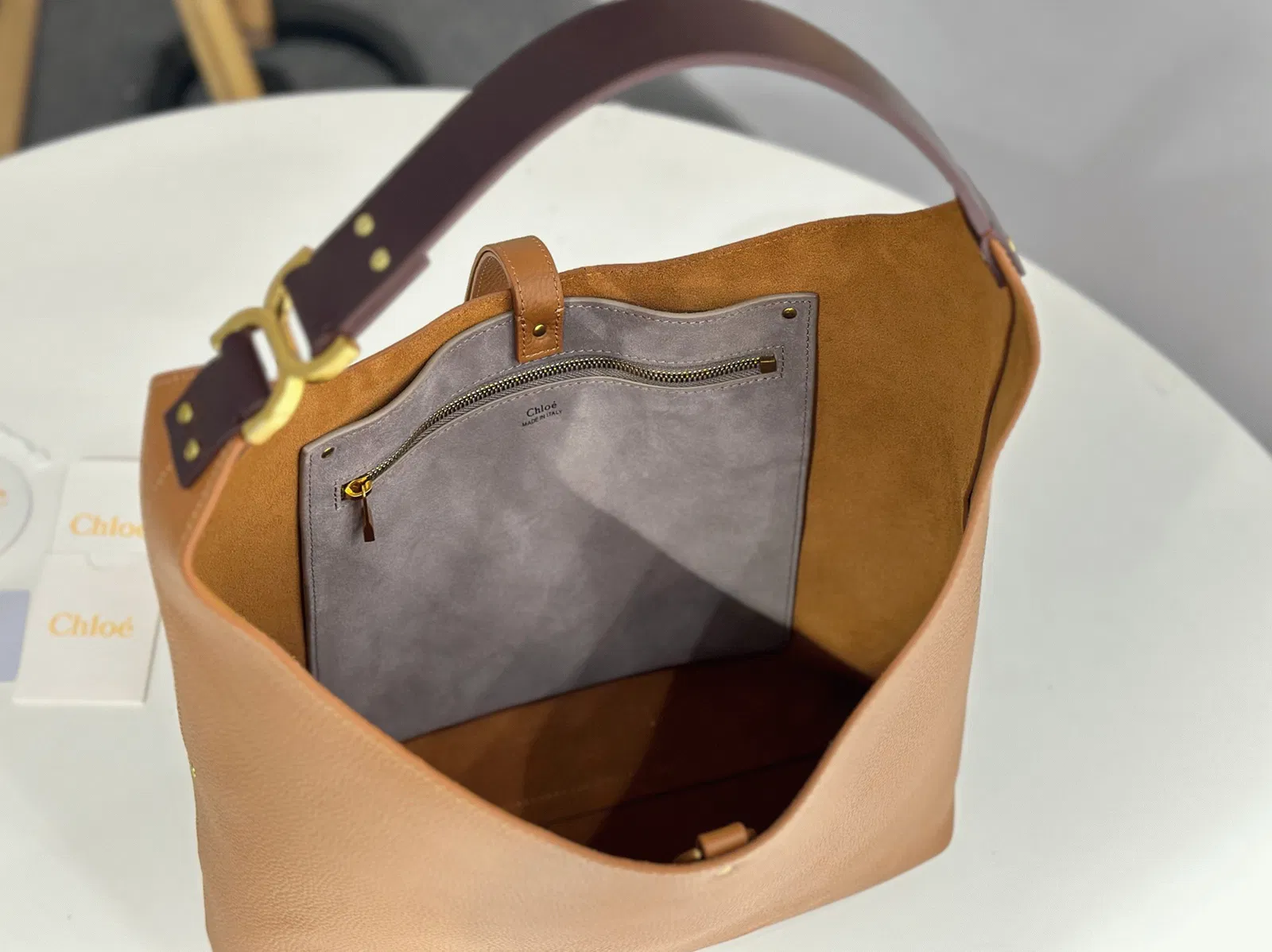 Top Quality Fake Chloe Marcie Hobo Bag in Brown Grained Leather — image 11