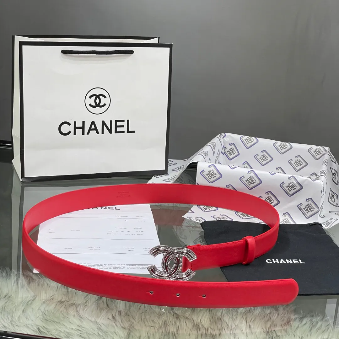 Chanel Red Patent Leather CC Logo Belt — image 3