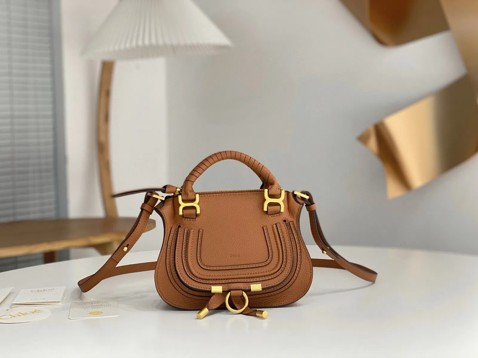 Top Quality Replica Chloe Marcie Mini Double Carry Bag in Brown Grained Leather — image 2