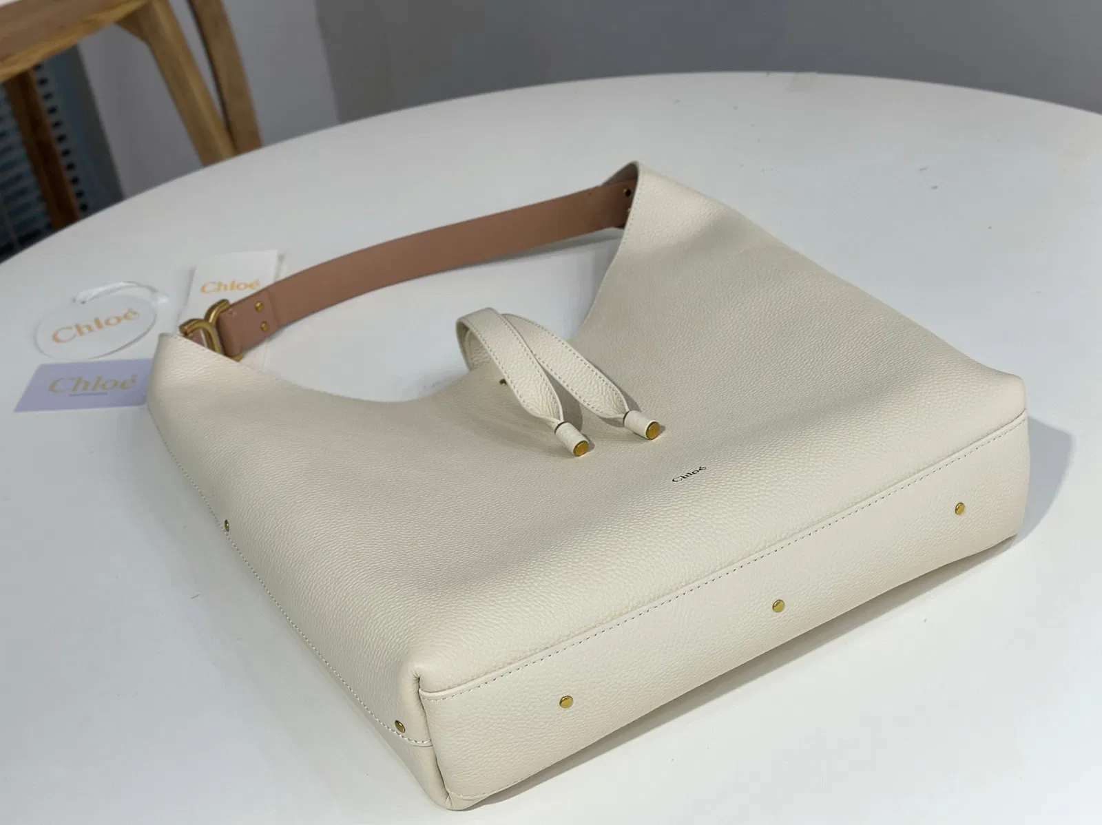 Top Quality Replica Chloe Marcie Hobo Bag in White Grained Leather — image 11