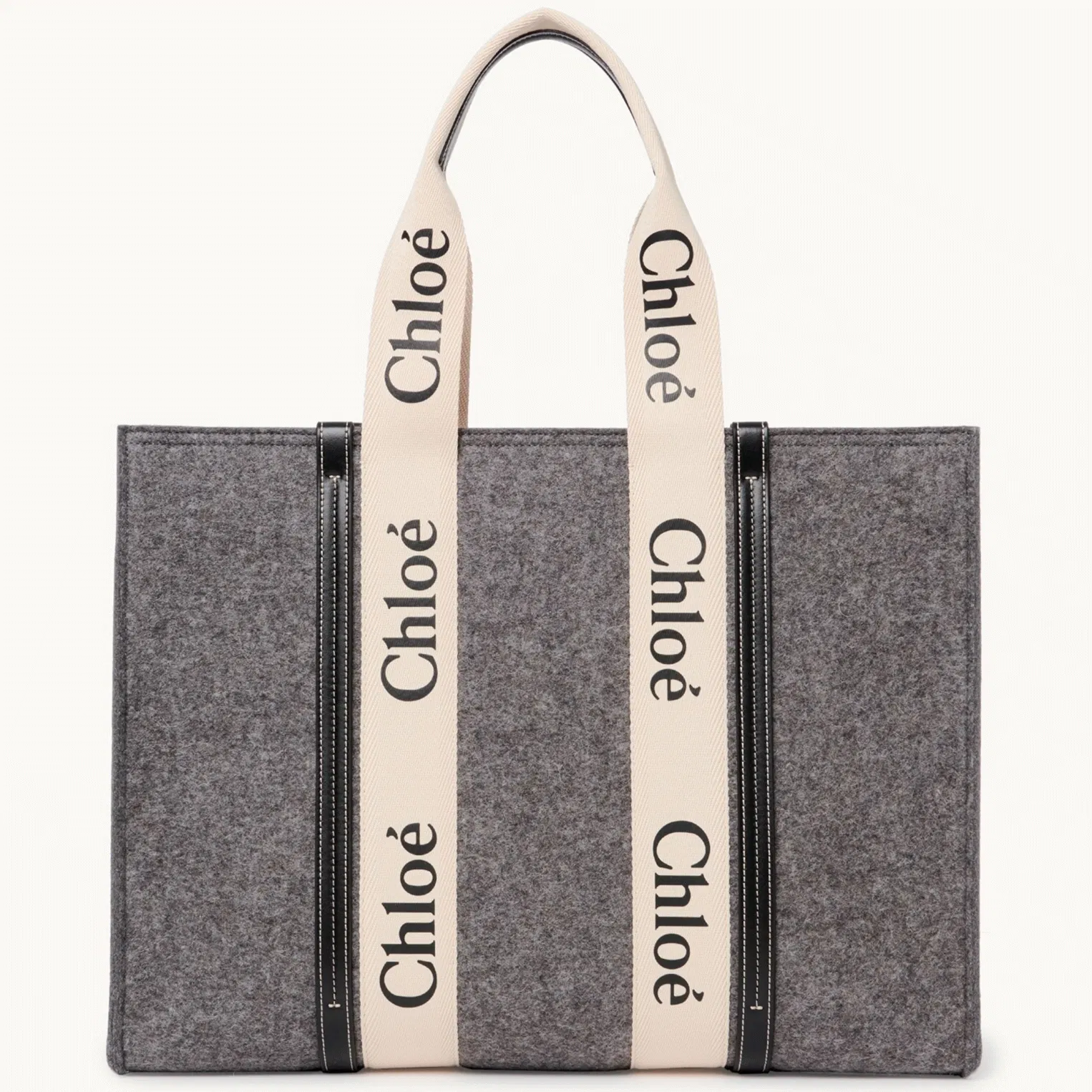 Top Quality Fake Chloe Medium Woody Tote Bag In Grey Felt