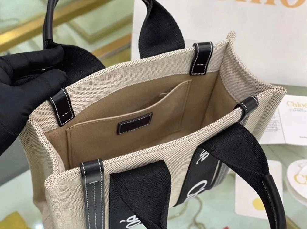 Top Quality Replica Chloe Small Woody Tote Bag in Canvas with Black Leather Strips — image 7