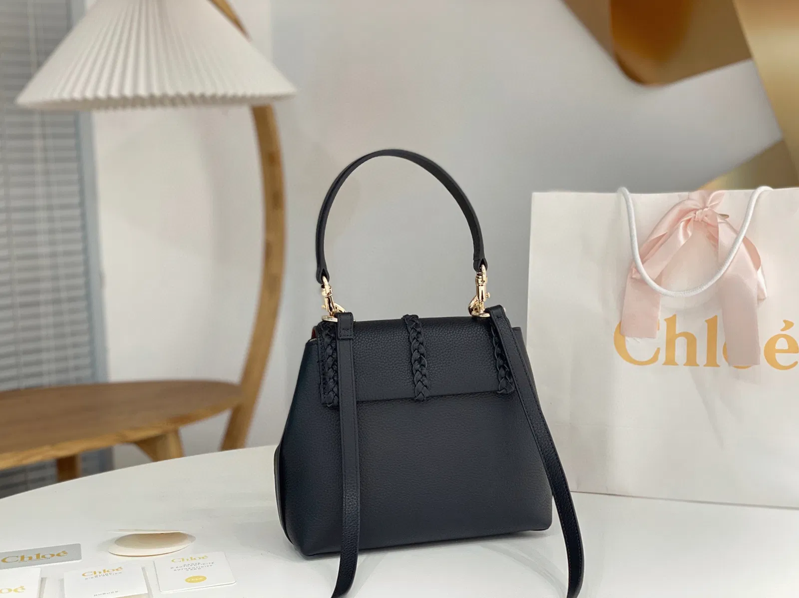 Top Quality Replica Chloe Penelope Small Shoulder Bag in Black Grained Calfskin — image 8