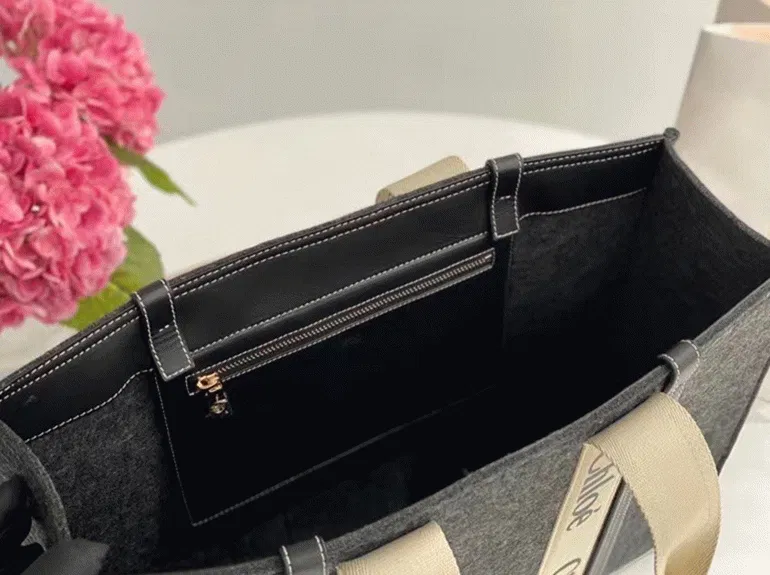 Top Quality Fake Chloe Medium Woody Tote Bag In Grey Felt — image 7