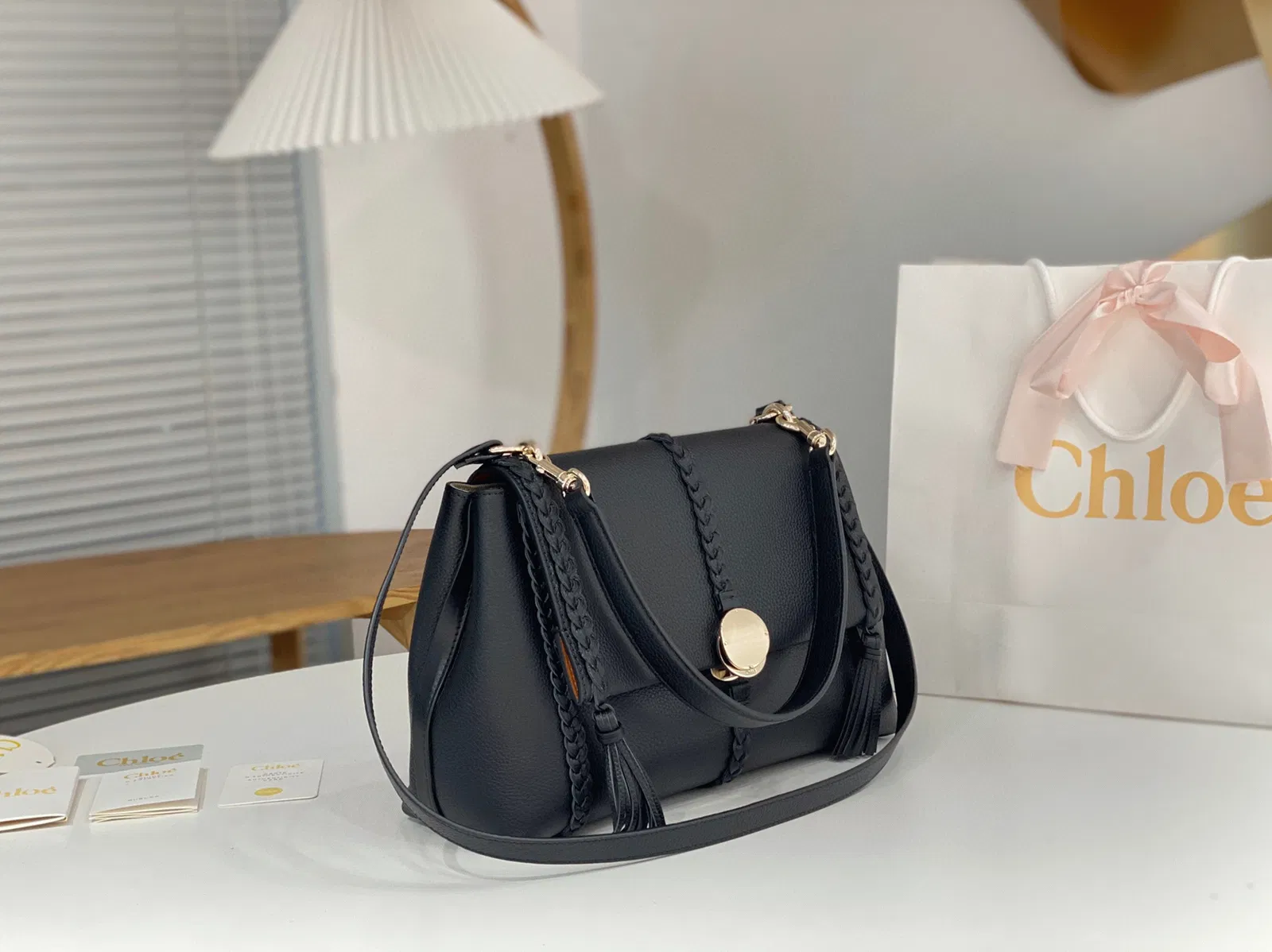 Top Quality Knockoff Chloe Penelope Medium Shoulder Bag in Black Grained Calfskin — image 8