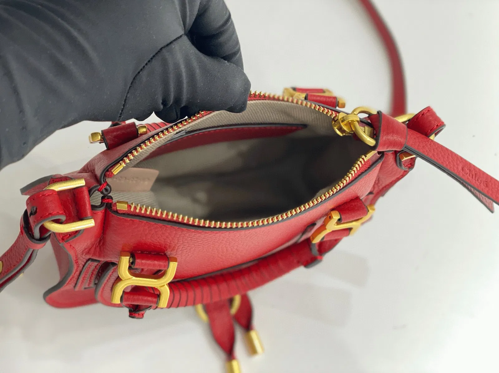 Top Quality Knockoff Chloe Marcie Mini Double Carry Bag in Red Grained Leather — image 10