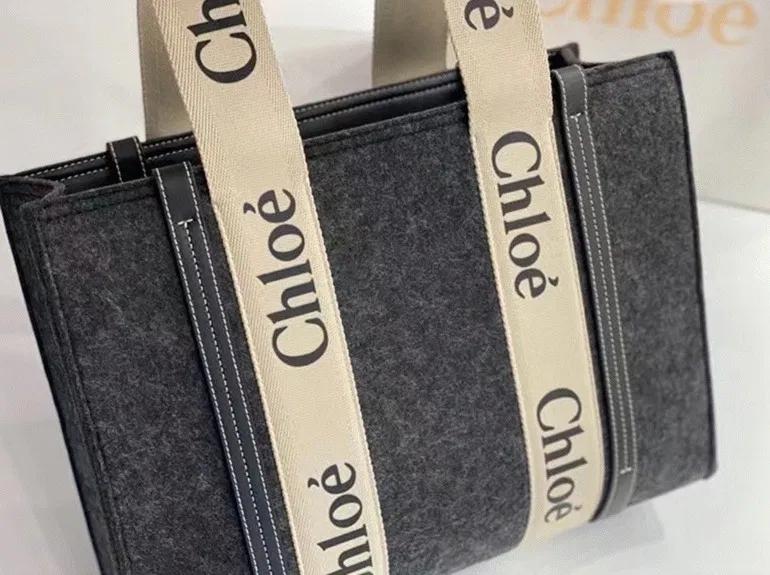 Top Quality Knockoff Chloe Large Woody Tote Bag In Grey Felt — image 2