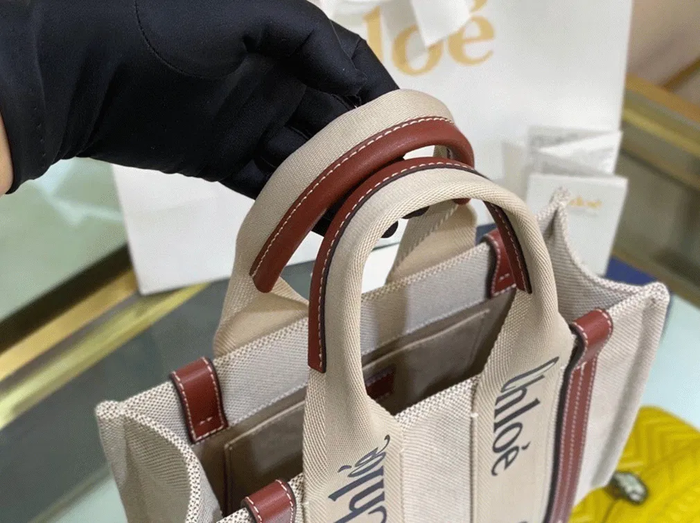 Top Quality Replica Chloe Small Woody Tote Bag in Canvas with Camel Leather Strips — image 2