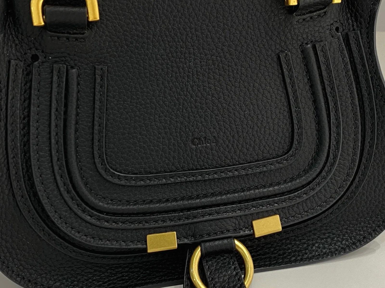 Top Quality Knockoff Chloe Marcie Mini Double Carry Bag in Black Grained Leather — image 2