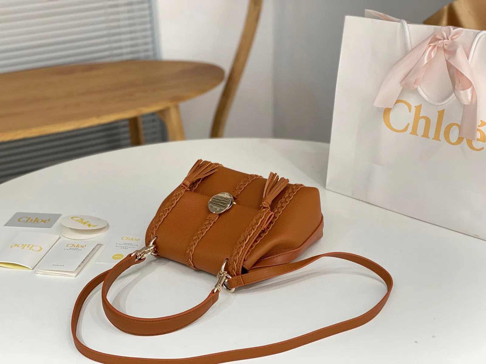 Top Quality Fake Chloe Penelope Small Shoulder Bag in Brown Grained Calfskin — image 9