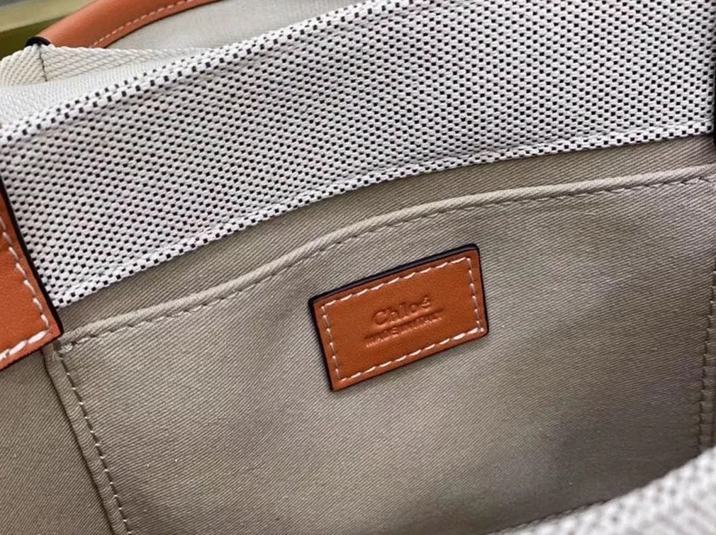 Top Quality Knockoff Chloe Small Woody Tote Bag in Canvas with Brown Leather Strips — image 6