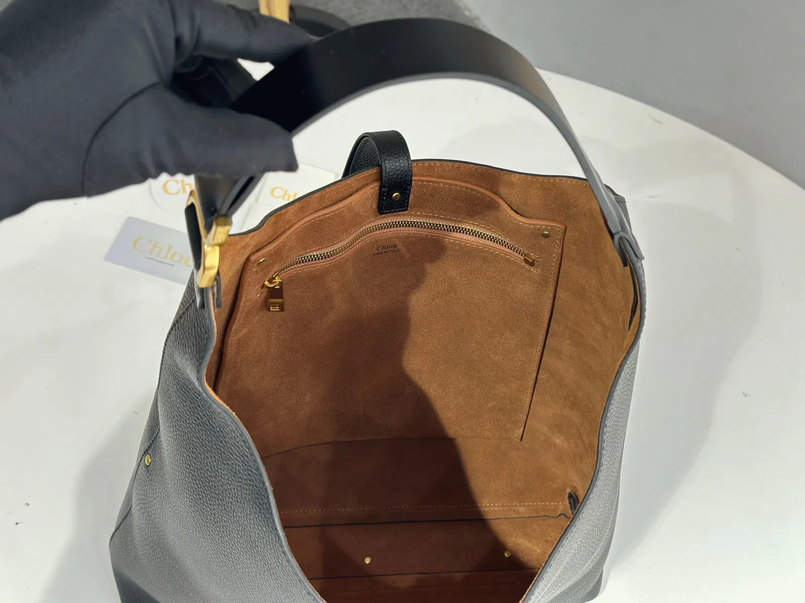 Top Quality Knockoff Previous Previous Chloe Marcie Hobo Bag in Black Grained Leather — image 7