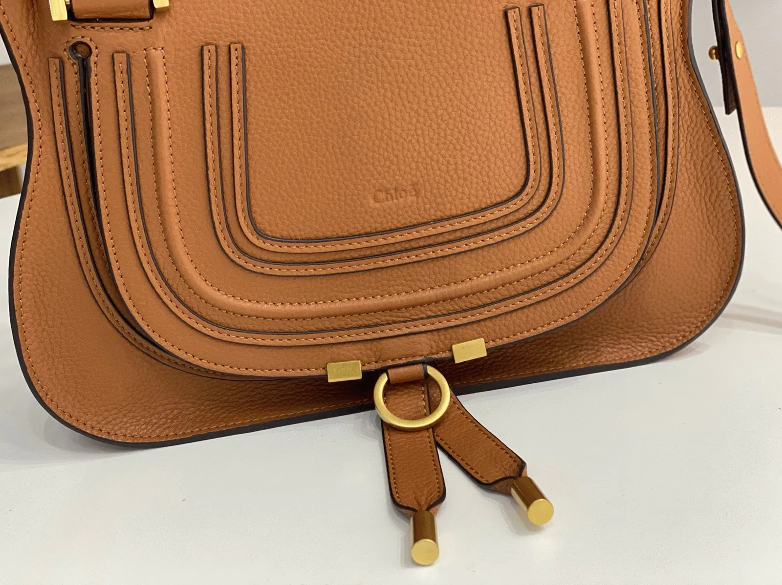 Top Quality Replica Chloe Marcie Small Double Carry Bag in Blue Grained Leather — image 3