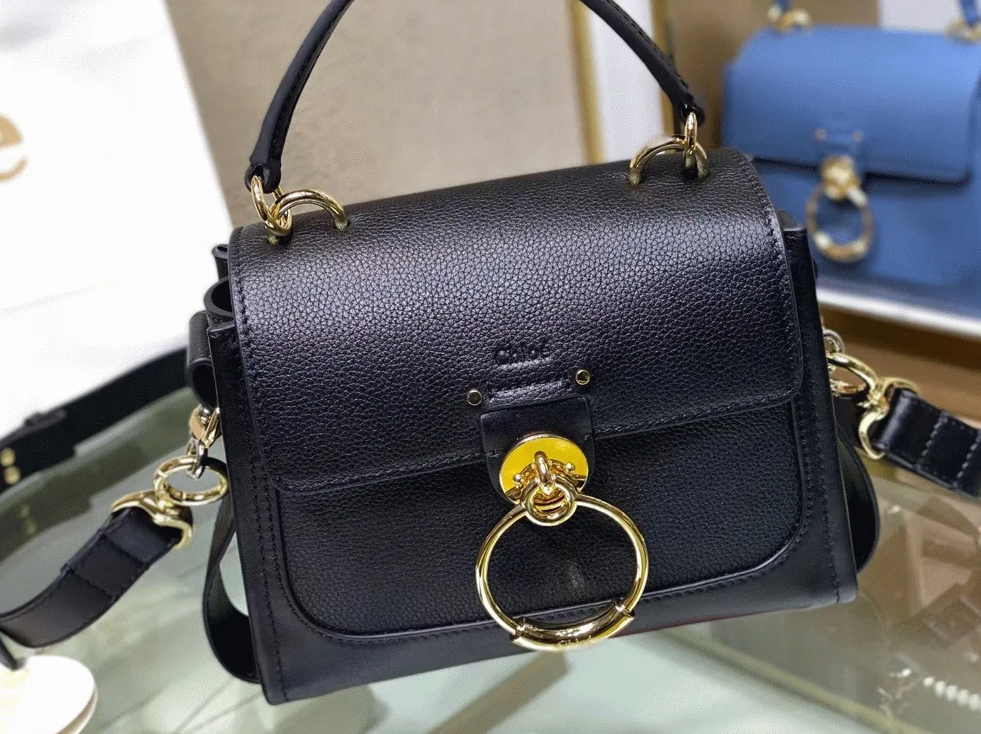 Top Quality Replica Chloe Mini Tess Day Bag In Black Grained Leather — image 6