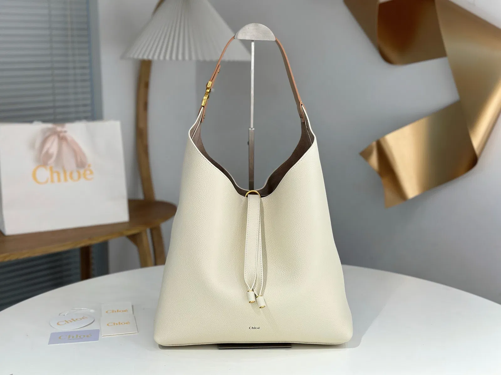 Top Quality Replica Chloe Marcie Hobo Bag in White Grained Leather — image 5