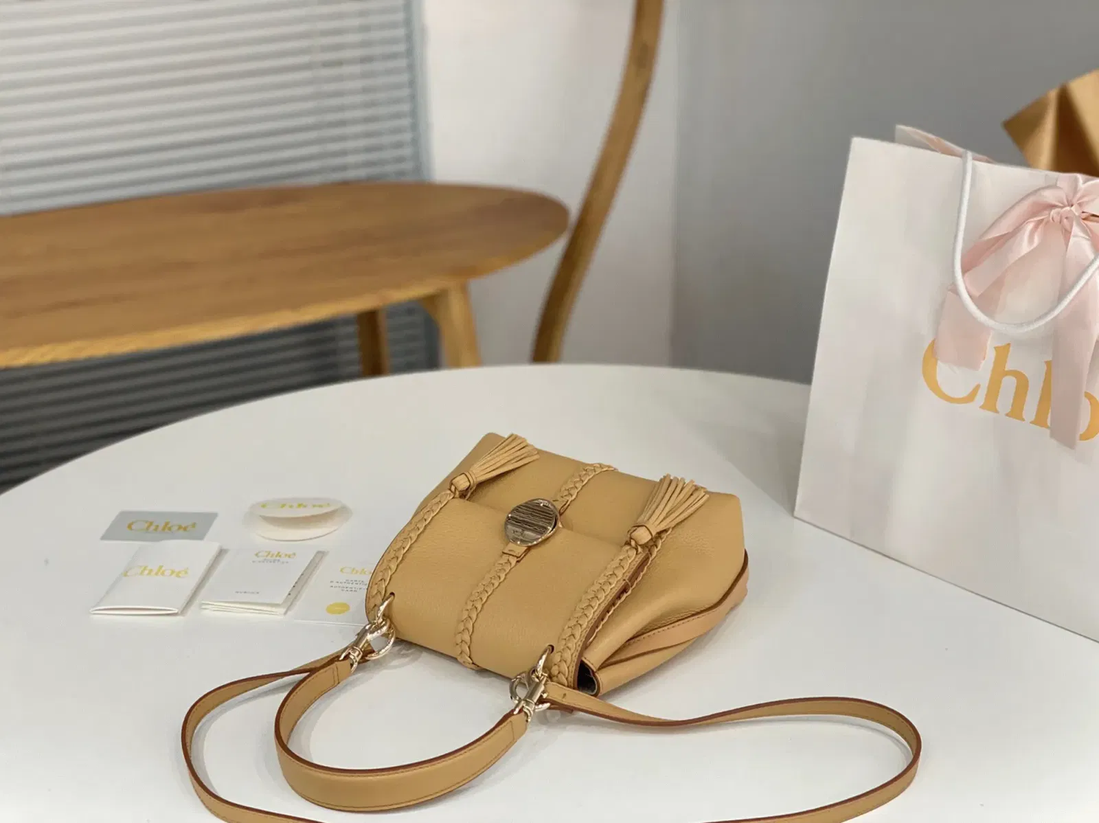 Top Quality Replica Chloe Penelope Small Shoulder Bag in Beige Grained Calfskin — image 4