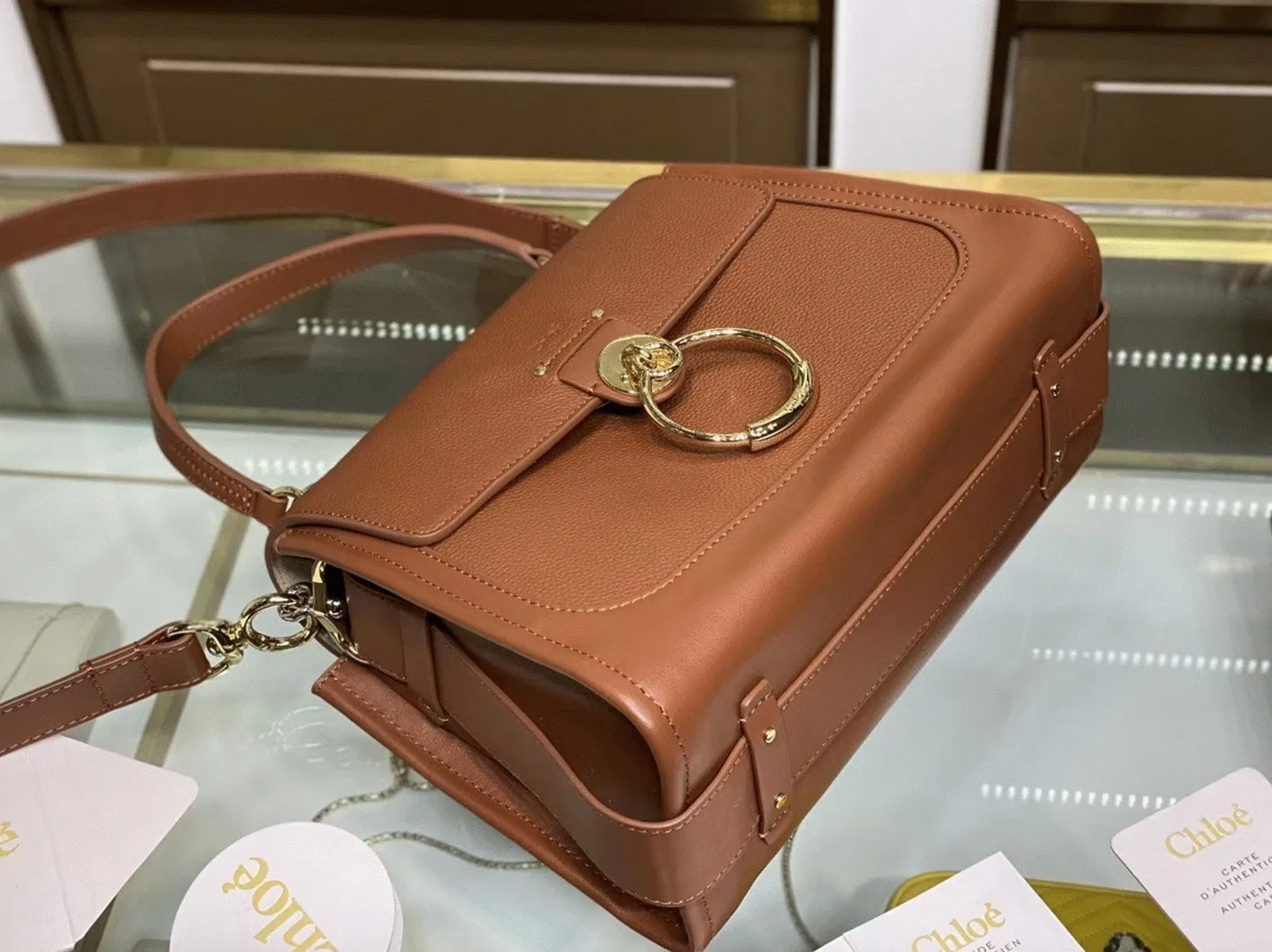 Top Quality Fake Chloe Small Tess Day Bag In Caramel Grained Leather — image 2